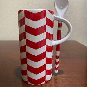 2013, Starbucks, Red and White Mug with Matching Spoon in A Candy Cane Pattern